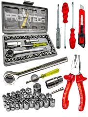 45 Parça Çok Fonksiyonlu Krom Çelik 40 Parça Cırcırlı Lokma Pense,Tornavida Kontrol Kalemi Ful set