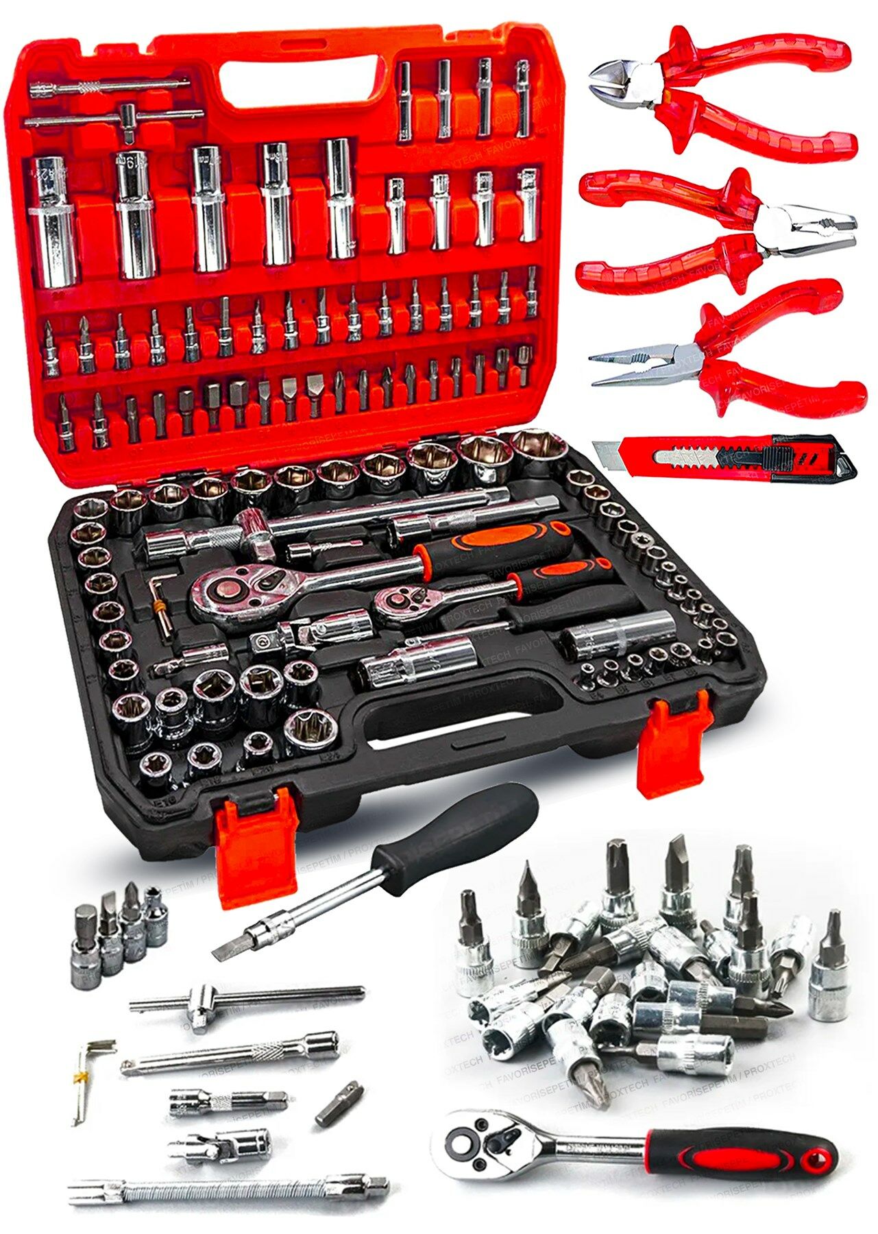 Profesyonel 112 Parça Çok Fonksiyonlu 1/2 Ve 1/4 Cırcırlı Lokma Anahtar Takımı Bits Uç Penseli Set