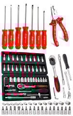 Asetat saplı 7parça Pro Tornavida Takım 46Parça Cırcır Lokma Takımı Otomatik Cırcırlı 1/4'' Paket Set