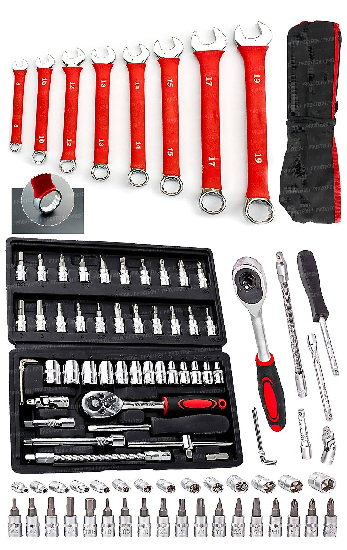 54 Parça Korumalı8 Parça Kombine Cırcır Lokma Takımı Otomatik Cırcırlı 1/4'' Açık-Yıldız Anahtar Set