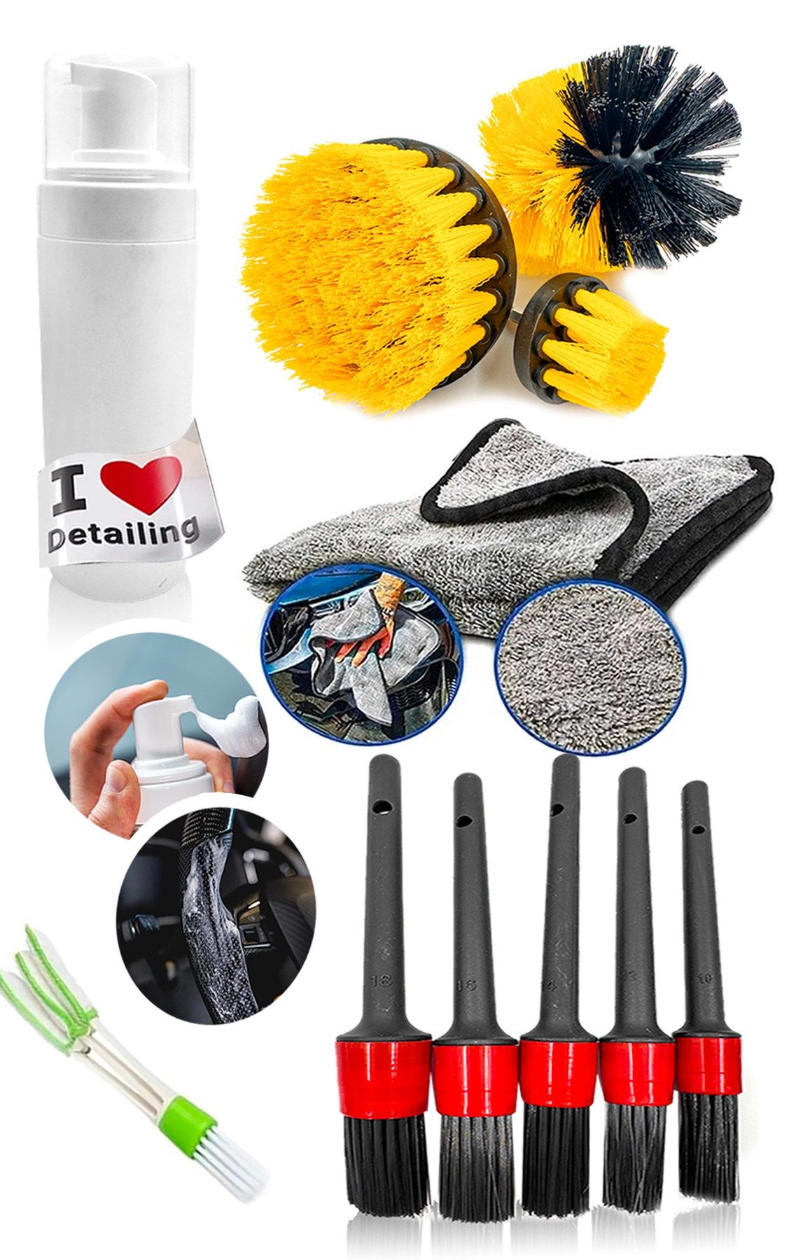 Oto Araba Temizleme Kuaför 11  Parça İç-Dış Detaylı Temizlik Bakım Koltuk Fırçalama Set PROXCLEAN11