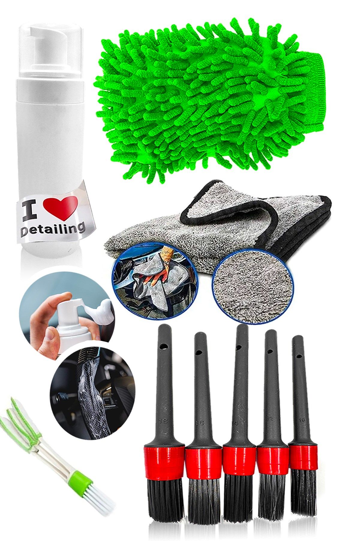 Oto Araba Temizleme Kuaför 11  Parça İç-Dış Detaylı Temizlik Bakım Koltuk Fırçalama Set PROXCLEAN09