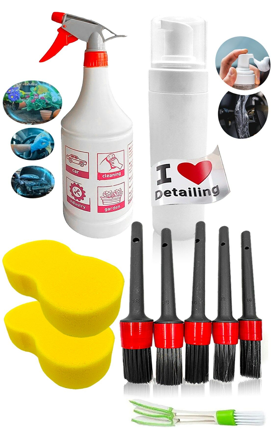10 Parça Oto Araba Temizleme Kuaför İç-Dış Detaylı Temizlik Bakım Koltuk Fırçalama Set PROXCLEAN10