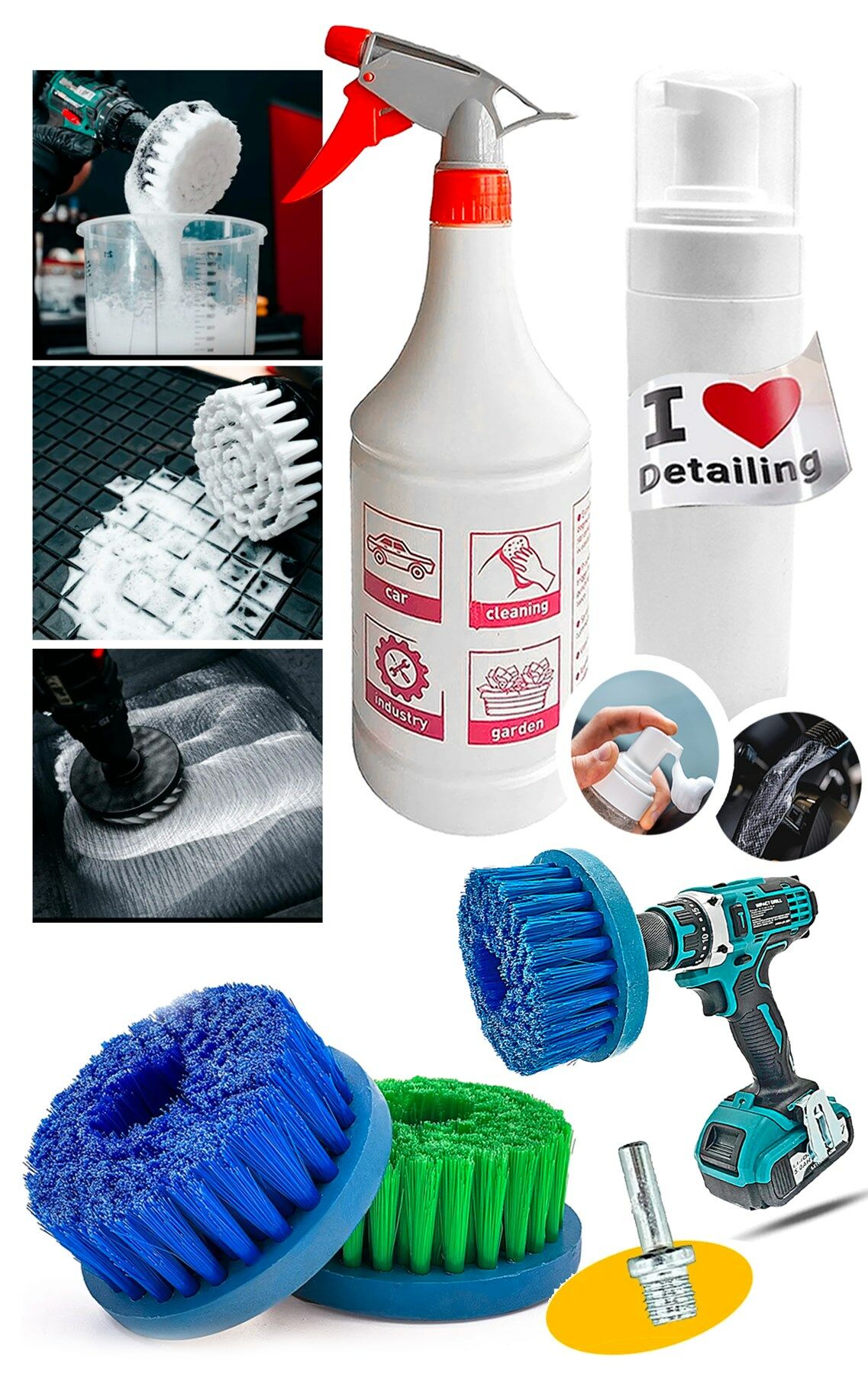 4 Parça Oto Araba Temizleme Kuaför İç-Dış Detaylı Temizlik Bakım Koltuk Fırçalama Set PROXCLEAN04