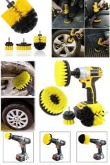 3'lü Araba Bakım Fırçası Tüm Matkaplara Uyumlu Jant Döşeme Lastik Kotuk Parlatıcı