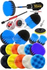 Combo Profesyonel Temizlik 18Parça Pasta Cila Polisaj Süngeri Matkapa Uyumlu Fırça Seti Parlatma Kit