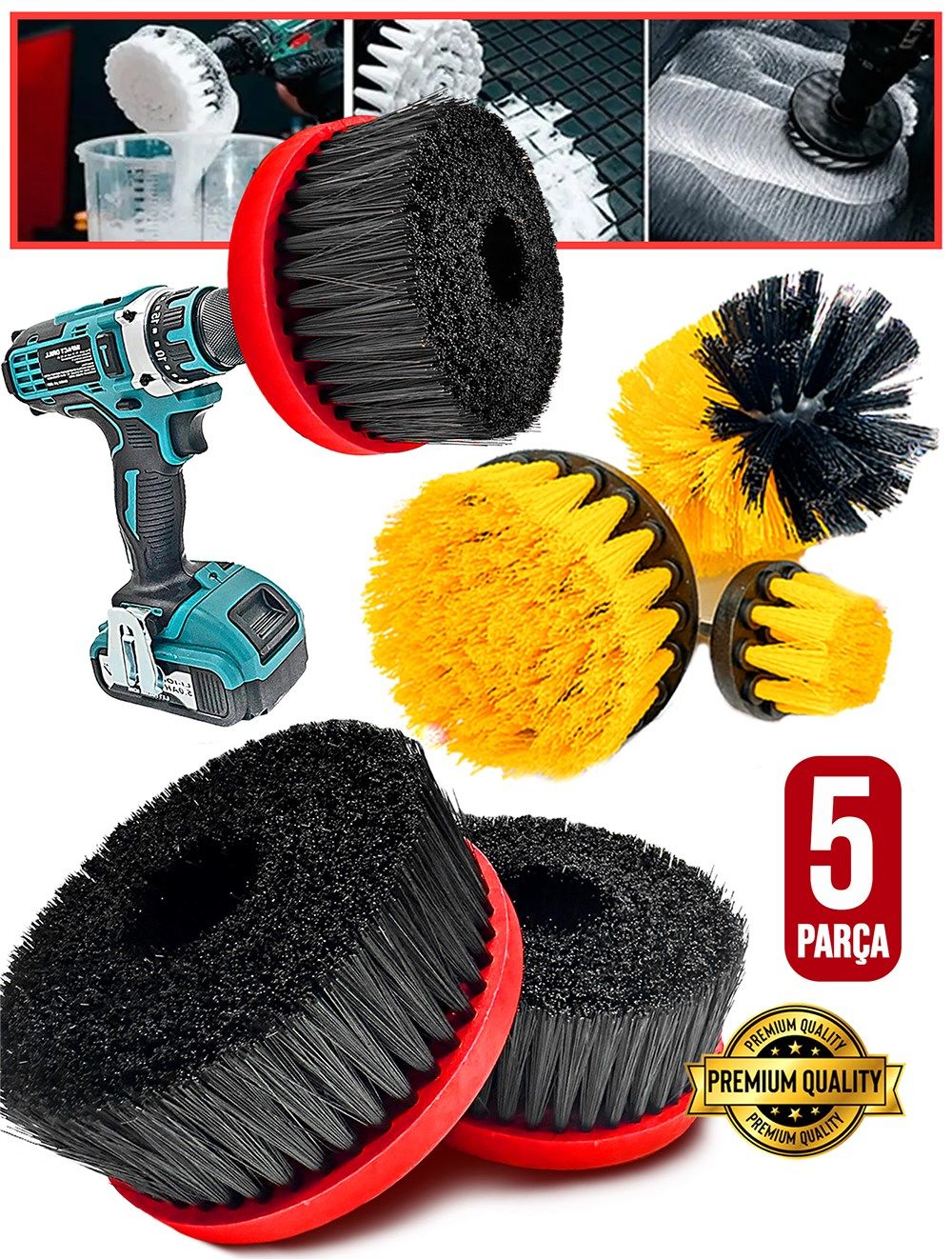 5ParçaPremiumYüksek Kalite Matkaplara ÖzellKoltuk | Halı Fırçalama |Oto Kuaför |Yıkama Fırçası