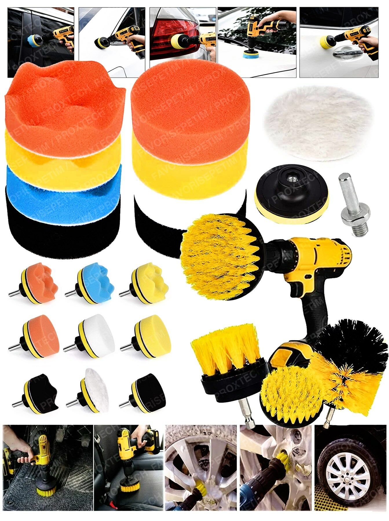 Pro 14 Pasta Cila Polisaj Süngeri Seti 115mm Matkap Uyumlu Pasta Cila Fırçalama  Parlatma Seti