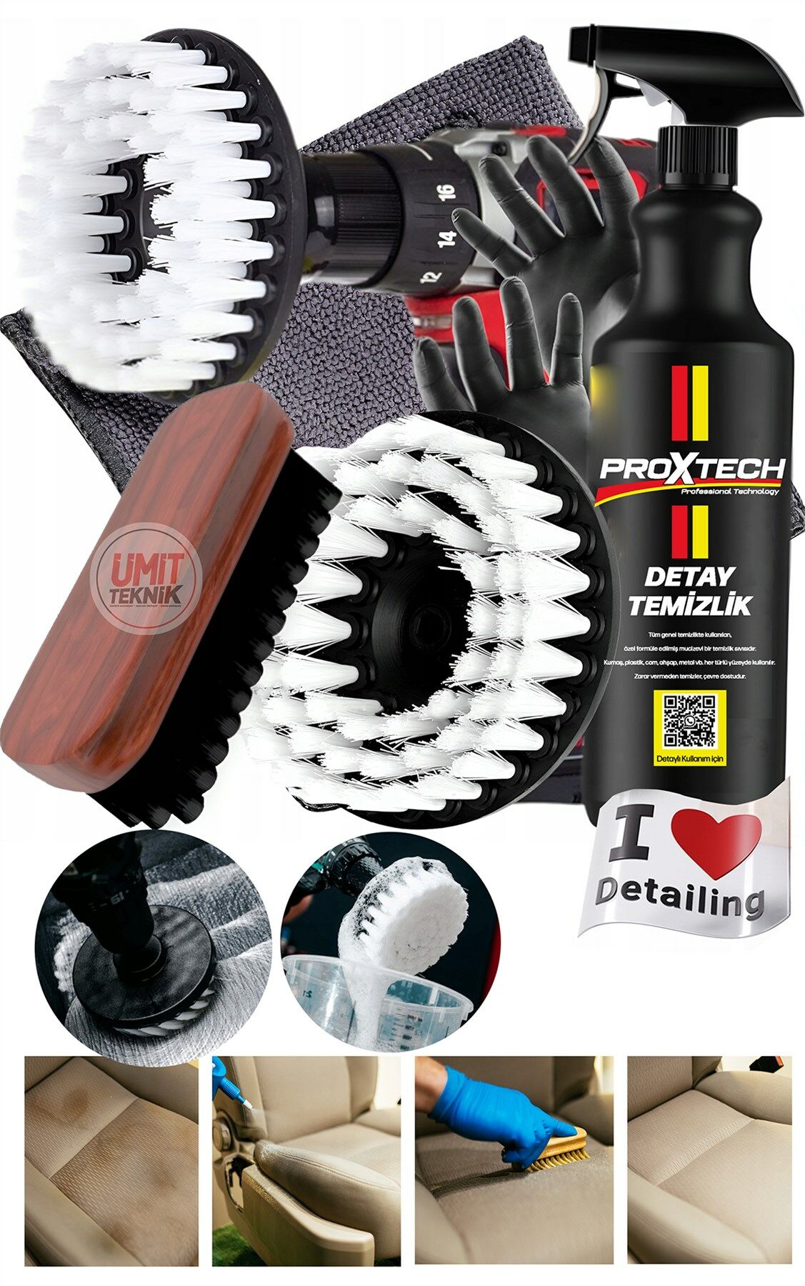 Premium Temizlik 5 Parça Oto Temizleme Kuaför İç-Dış Detaylı Temizlik Bakım Koltuk Fırçalama Kit 