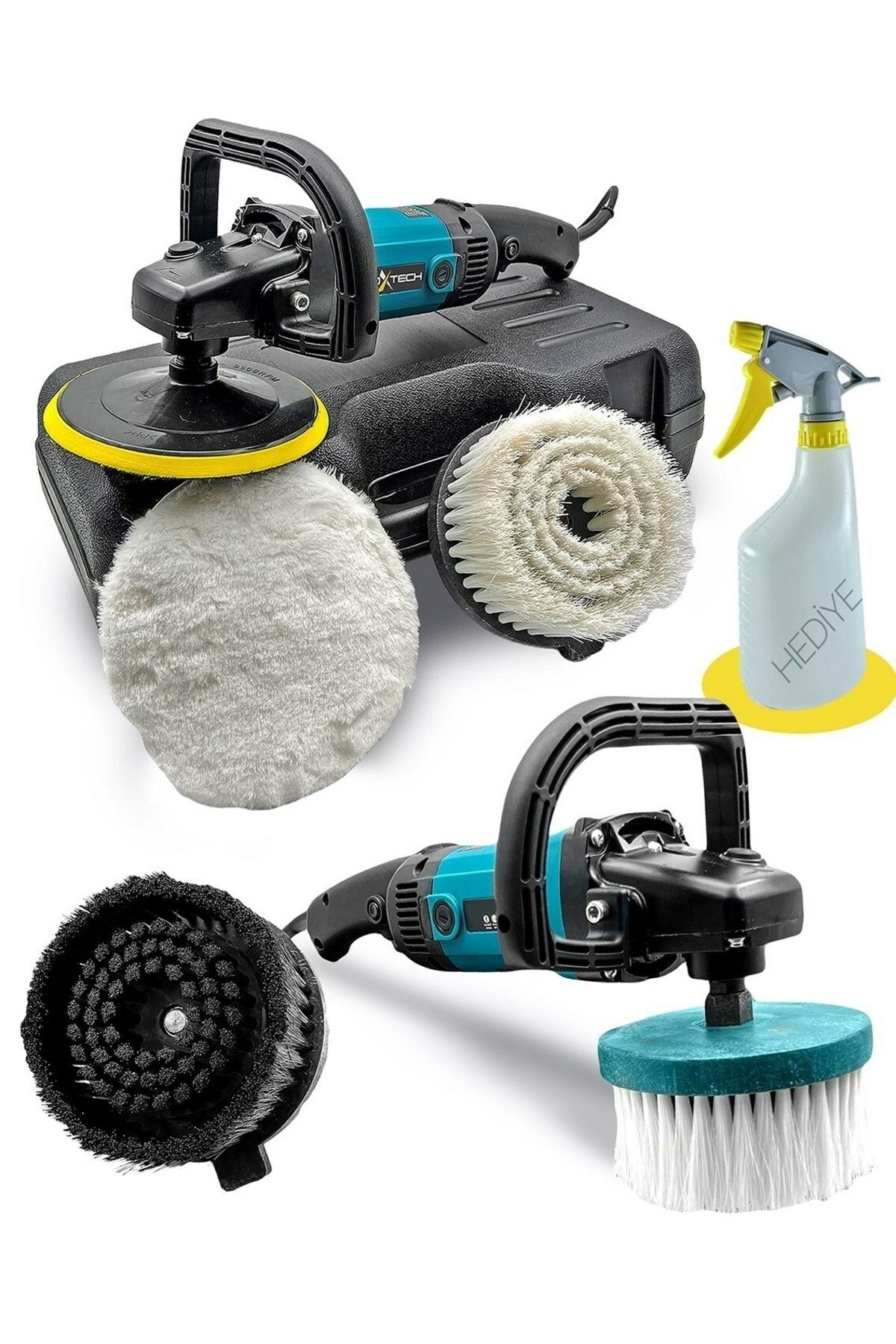 Profesyonel  Devirli Koltuk Halı Yıkama  Pasta Cila Polisaj Makinesi  Su Sıçratmaz Fırça Hediye Set