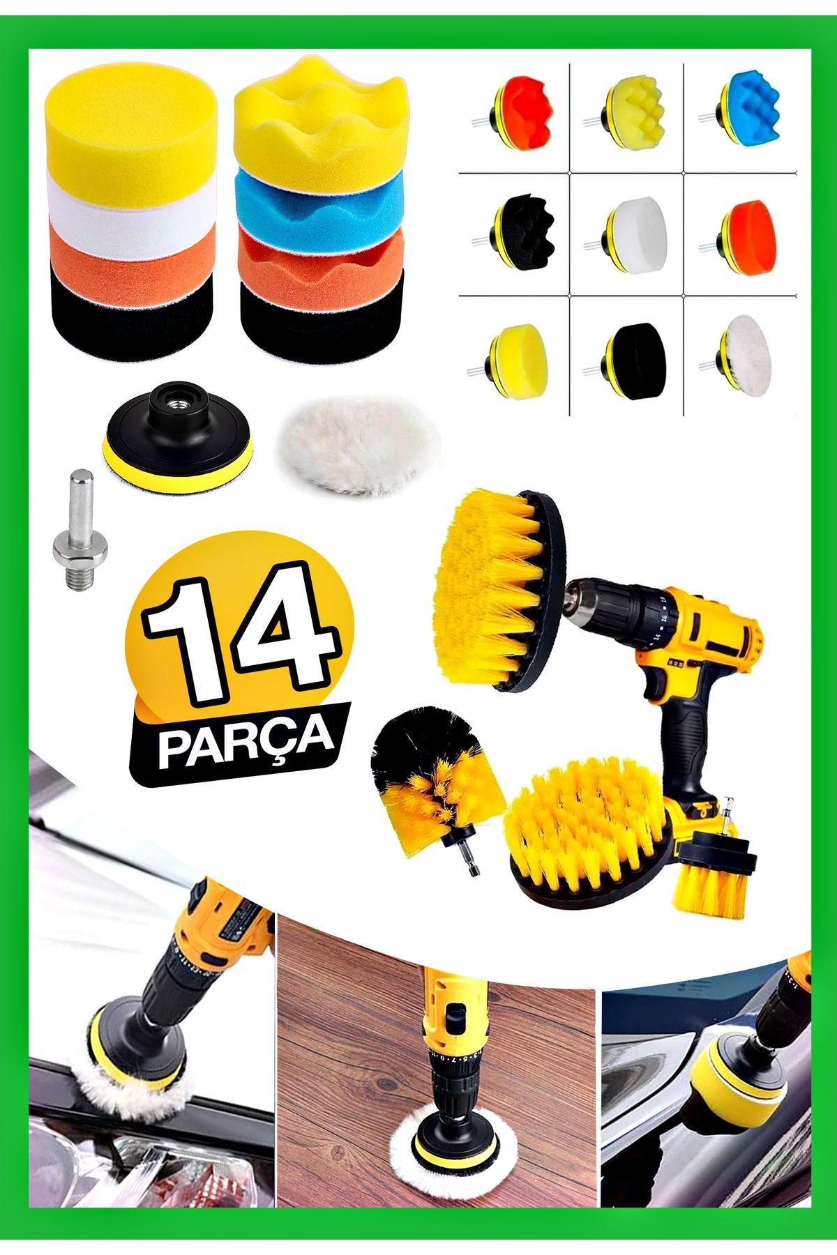 Profesyonel Combo Temizlik 14Parça Pasta Cila Polisaj Süngeri Matkapa Uyumlu Fırça Seti Parlatma Kit