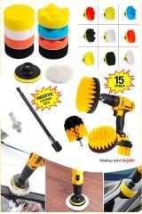 Profesyonel Combo Temizlik 15Parça Pasta Cila Polisaj Süngeri Matkapa Uyumlu Fırça Seti Parlatma Kit