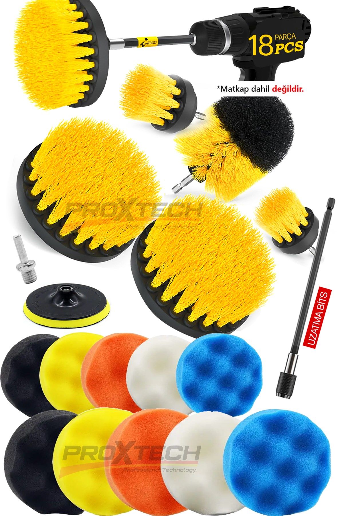 Profesyonel Combo Temizlik 18Parça Pasta Cila Polisaj Süngeri Matkapa Uyumlu Fırça Seti Parlatma Kit