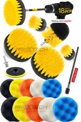 Profesyonel Combo Temizlik 18Parça Pasta Cila Polisaj Süngeri Matkapa Uyumlu Fırça Seti Parlatma Kit