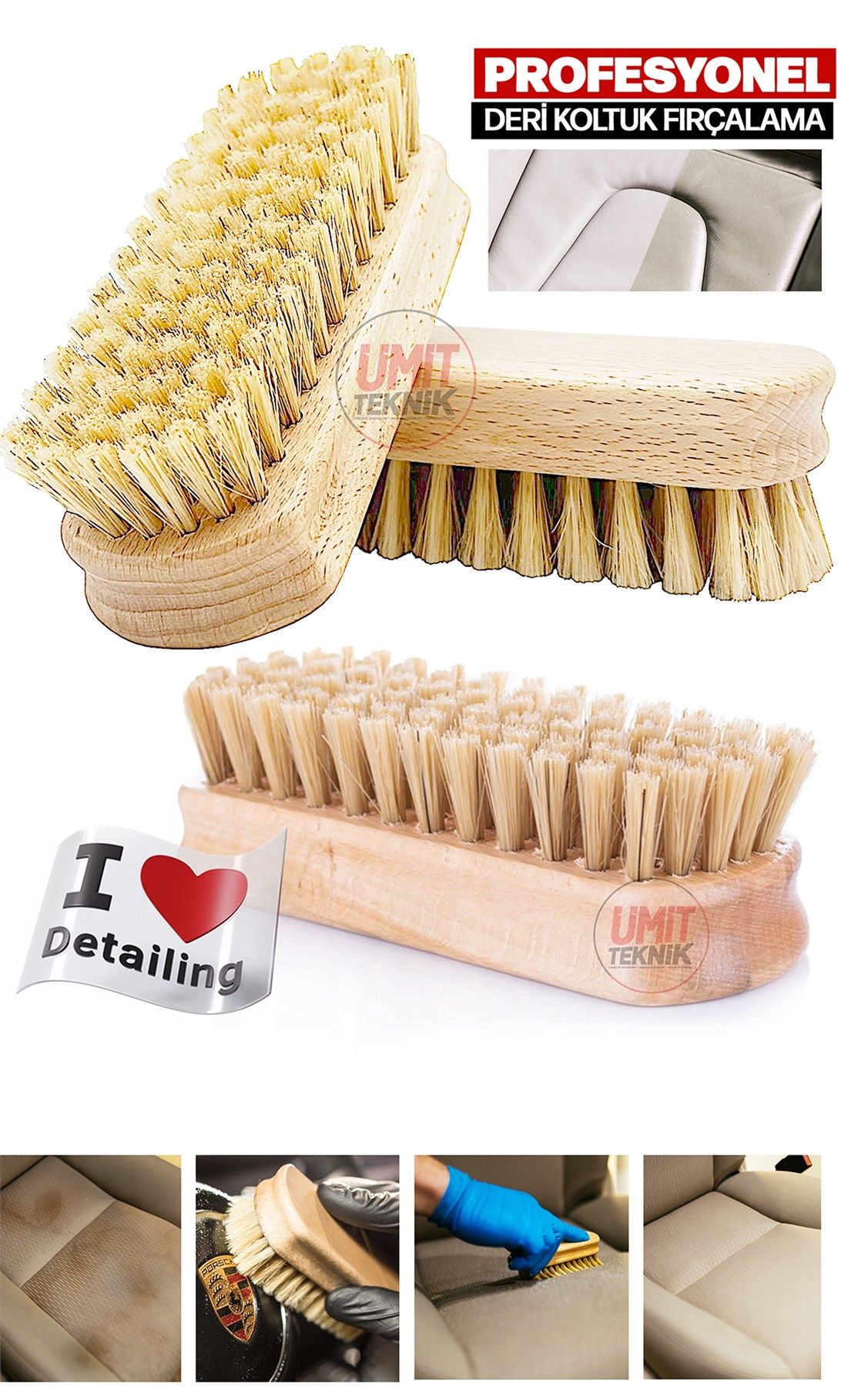 Profesyonel Hali ve Koltuk Yikama Yüksek Mikron Deri Detay Temizlik Fırçası Kayın Ahşap Büyük Boy
