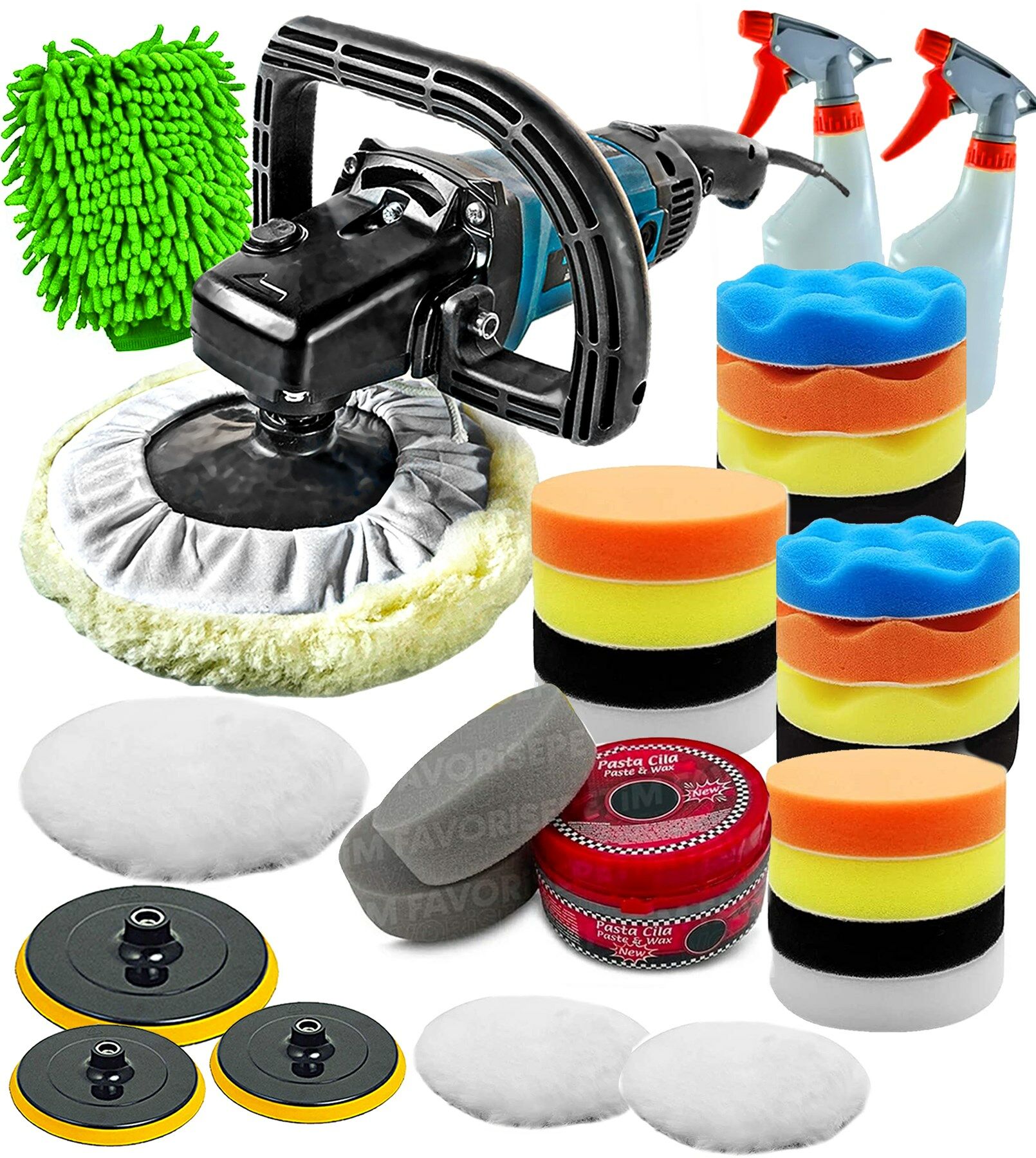 Full 32 Parça Pasta Cila Koltuk Yıkama Parlatma Devir Ayarlı Polisaj Makinesi Ful En Dolu Detay Set