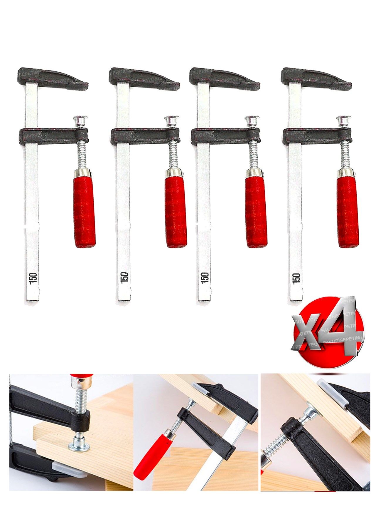 Yüksek Kalite 150 MM F Tipi Ahşap Çelik Mobilyacı Mengene Kıskaç Işkence 4lü SET-150MM