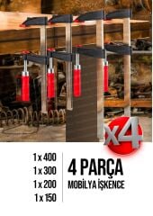 Premium Kalite 400,300,200,150mm F Tipi Ahşap Çelik Mobilyacı Mengene Kıskaç Işkence 4 Set