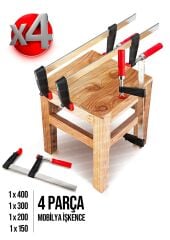 Premium Kalite 400,300,200,150mm F Tipi Ahşap Çelik Mobilyacı Mengene Kıskaç Işkence 4 Set