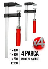 Premium Kalite 400,300,200,150mm F Tipi Ahşap Çelik Mobilyacı Mengene Kıskaç Işkence 4 Set