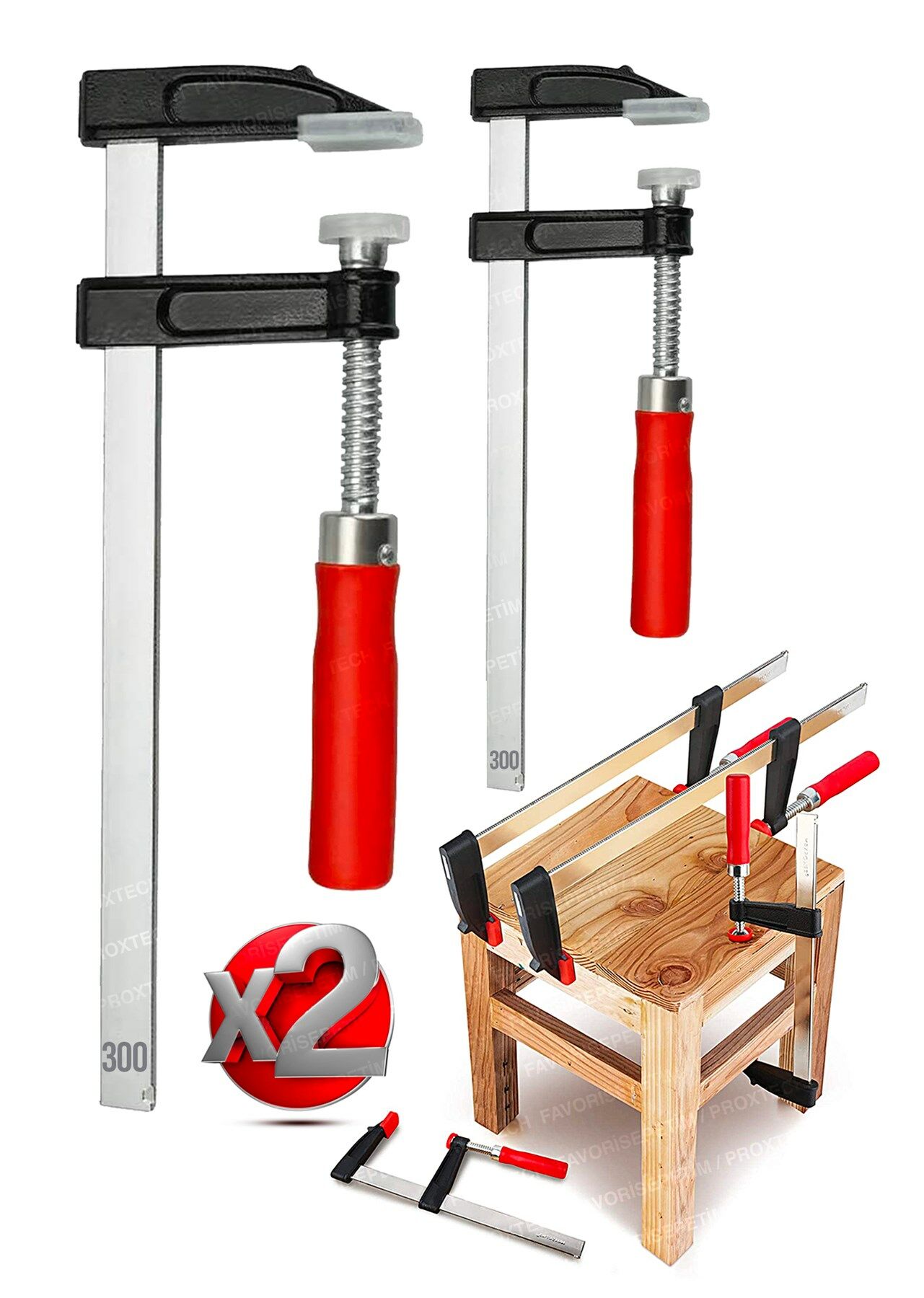 Premium Kalite 2 Adet 300mm F Tipi Ahşap Çelik Mobilyacı Mengene Kıskaç Işkencesi 2x300