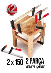 Premium Kalite 2 Adet 150mm F Tipi Ahşap Çelik Mobilyacı Mengene Kıskaç Işkencesi 2x200