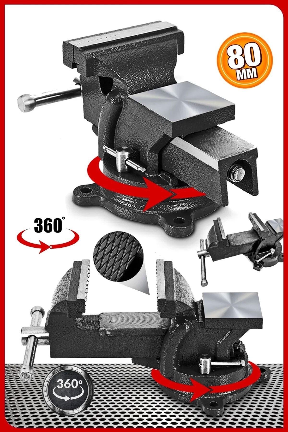 Pro 360 Dönerli Profesyonel Ağır Hizmet Yüksek Hassasiyetli Örslü Masa Tezgah Mengenesi 80 mm