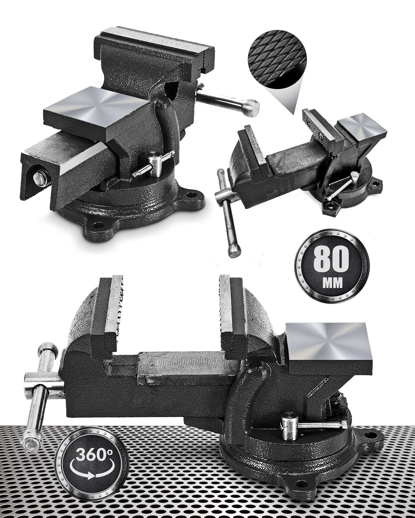 360 Dönerli Profesyonel Ağır Hizmet Yüksek Hassasiyetli Kırılmaz Örslü Masa Tezgah Mengenesi 80 mm