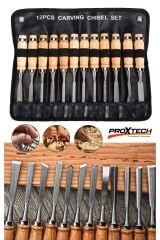 PRO 12 Parça Profesyonel Kalitede Ahşap Oyma Kesme İskarpelalar Oyma Keski Paket Set