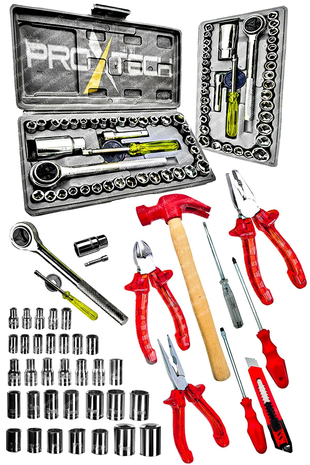 Çok Fonksiyonlu 48 Parça Krom Çelik Cırcırlı Lokma Pense,Yankeski,Tornavida Kontrol Kalemi Ful Paket