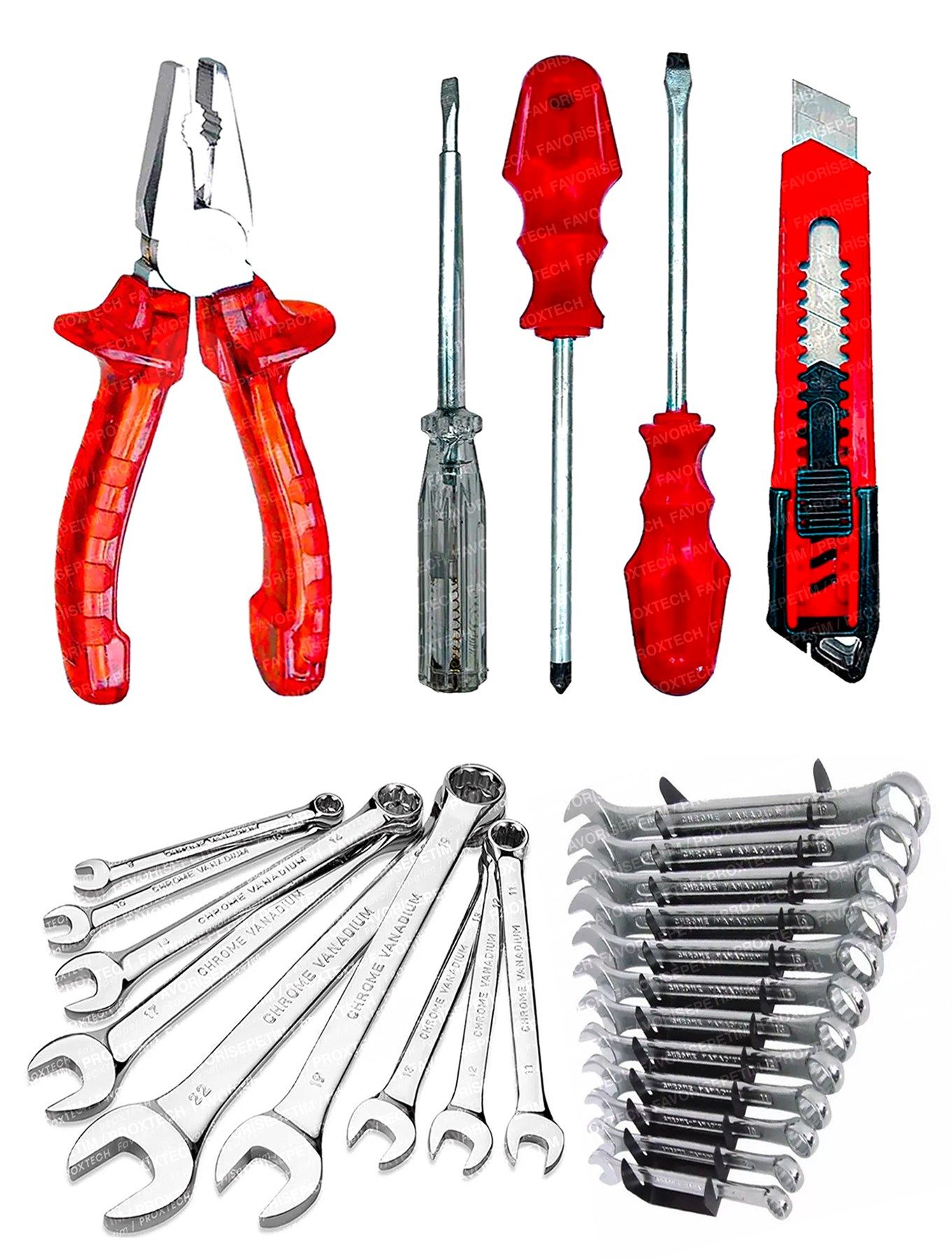 17 Parça Krom Çelik 12 Kombin Anahtar Takım  Pense,Tornavida Kontrol Kalemi Ful set