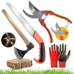 Bahçe El Aletleri 4 Parça Set Bağ Budama Makası 300m Testere  Metal Nacak Balta Eldiven Fırsat Paket