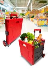 Yükseklik Ayarlı Katlanabilir Tekerlekli Avm Süpermarket Alışveriş Sepeti  Bagaj  Sandık Arabası