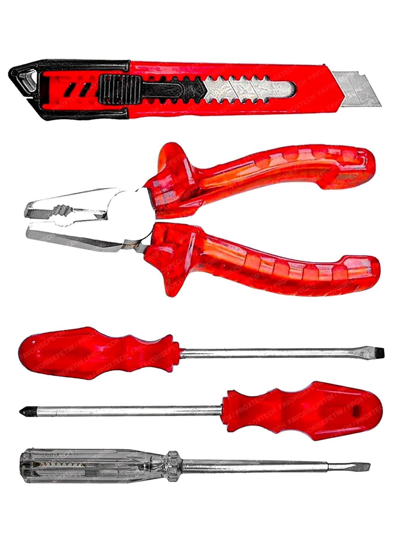 Yüksek Kalite Şeffaf Pense, Kontrol Kalemi, Yıldız,Düz, Falçata 5 Parça Set