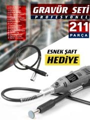 211PCS 450 Watt 6 Kademe Devir Ayarlı PVC Çantalı Hobi Gravür Seti Mini Taşlama  Esnek Şaft Hediye