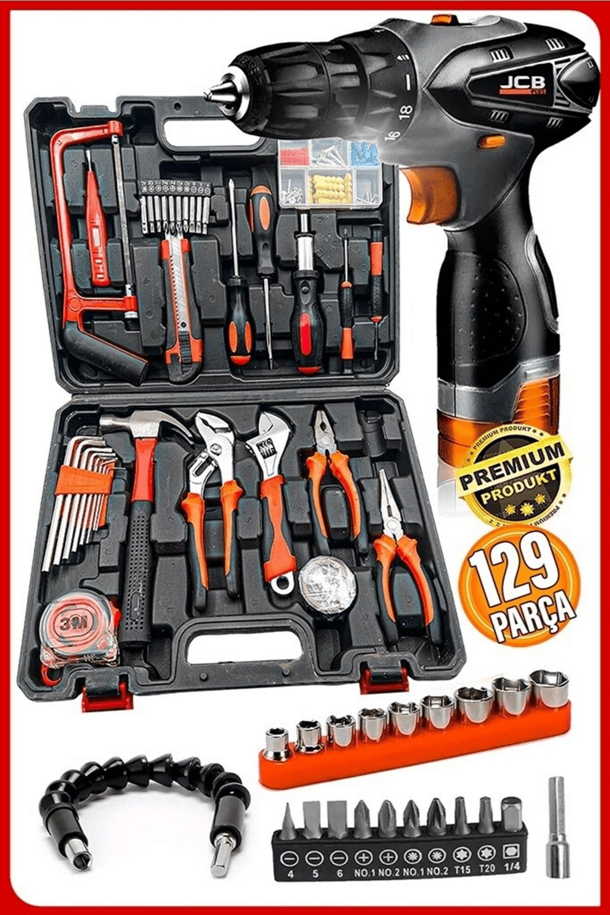 Premium Akülü Vidalama Matkap Özel Alışım 129 Parça Kalite  Çelik Profesyonel Alet Takım Full Set