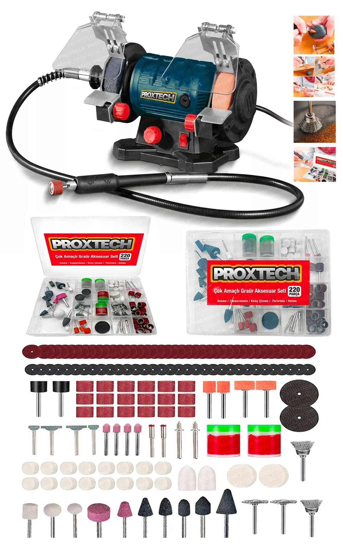 Premium Turbo Motorlu Çark Motoru Devirli Dramel  Zımpara Bileme Gravür Kutulu 220 PCS Oyma Taşlama