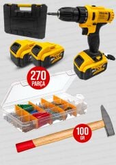 Profesyonel 275 PARÇA Çift Akülü Turbo  36V Tork Güçlendirilmiş Akülü Vidalama Matkap Vidalama Set