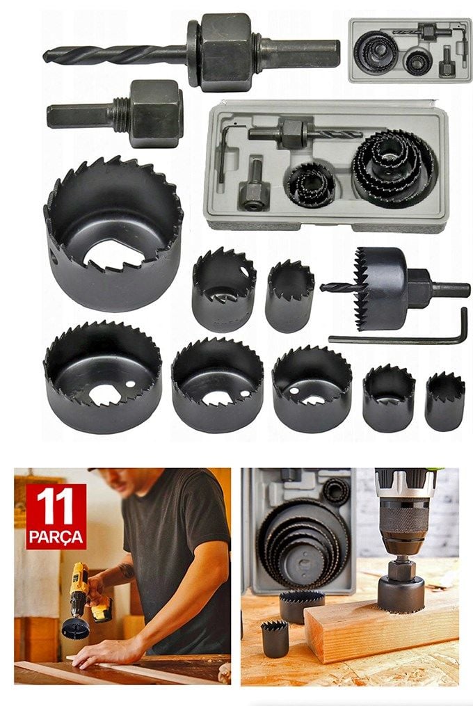 11 Parça Alçıpan Tavan Kesme Boyut Daire Set Kartopiyer Ağaç Kesme Testere  Panç Matkap Ucu Takımı