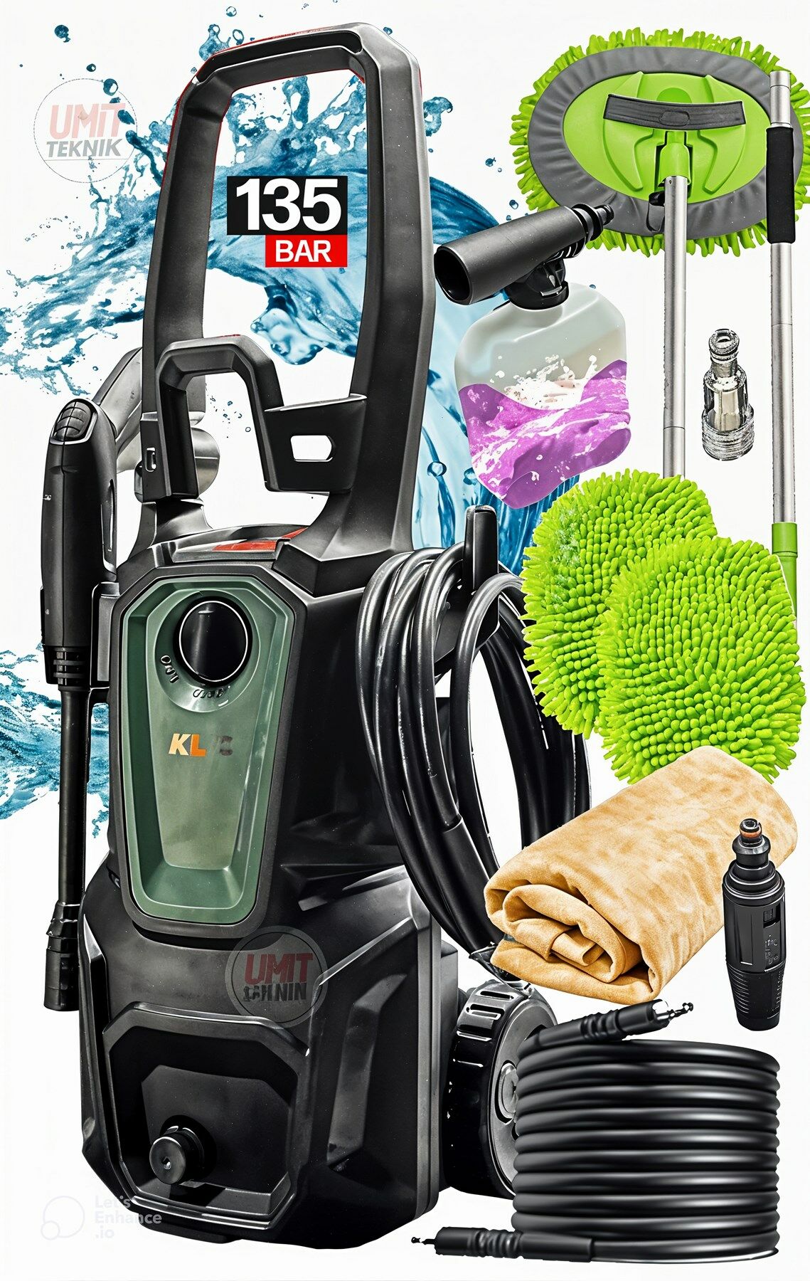 135Bar 8 MT Elektrikli Yüksek Basınçlı Oto Yıkama Zemin Temizleme Makinesi Çelik Takviyeli Hortum