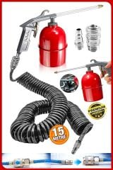 15 Metre Spiral Hortum Oto Araba MotorTemizleme Mazot Tabancası Solvent Püskürtücü  Jak Set