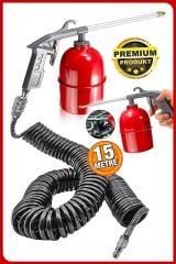 15 Metre Spiral Hortum Oto Araba MotorTemizleme Mazot Tabancası Solvent Püskürtücü  Jak Set
