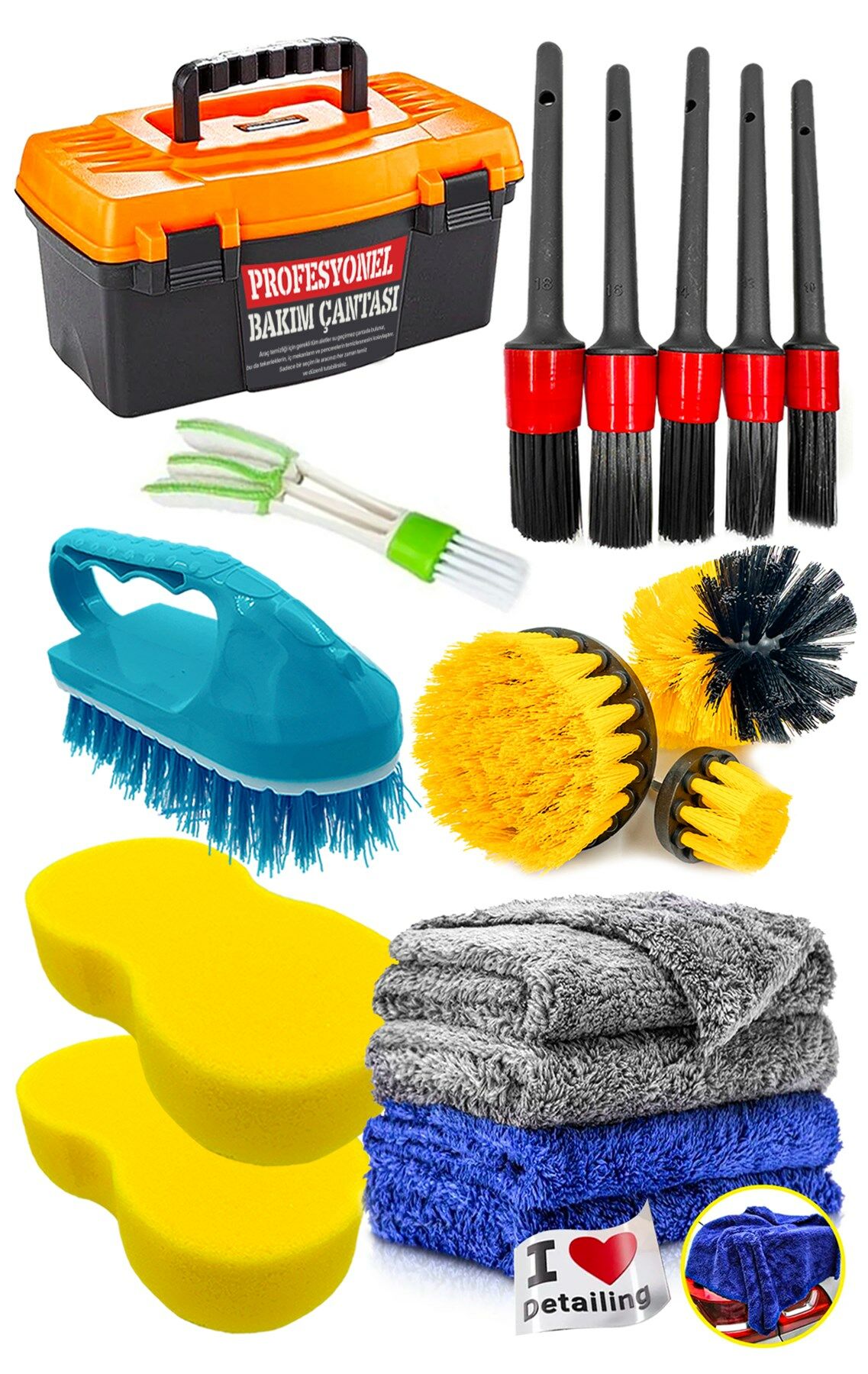 15Parça Kuaför Çok Fonksiyonlu  İç-Dış Detaylı Temizlik Bakım Set OtoAraba TemizlemeKiti PROXCLEAN15