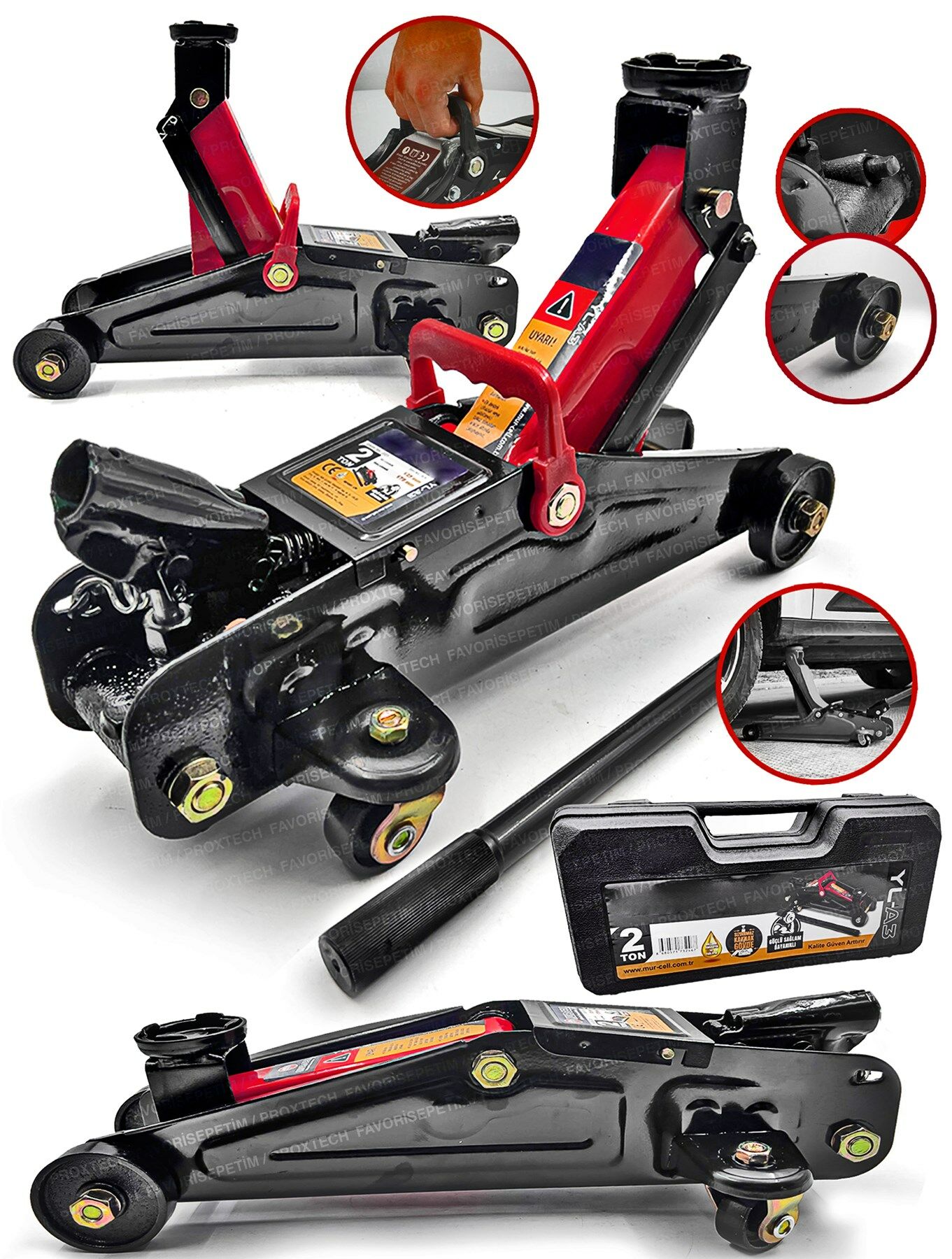 2 TON Profesyonel Yüksek Kalite 2 Ton Arabalı Tekerlekli Hidrolik Kriko Plastik Taşıma Çantalı Kriko