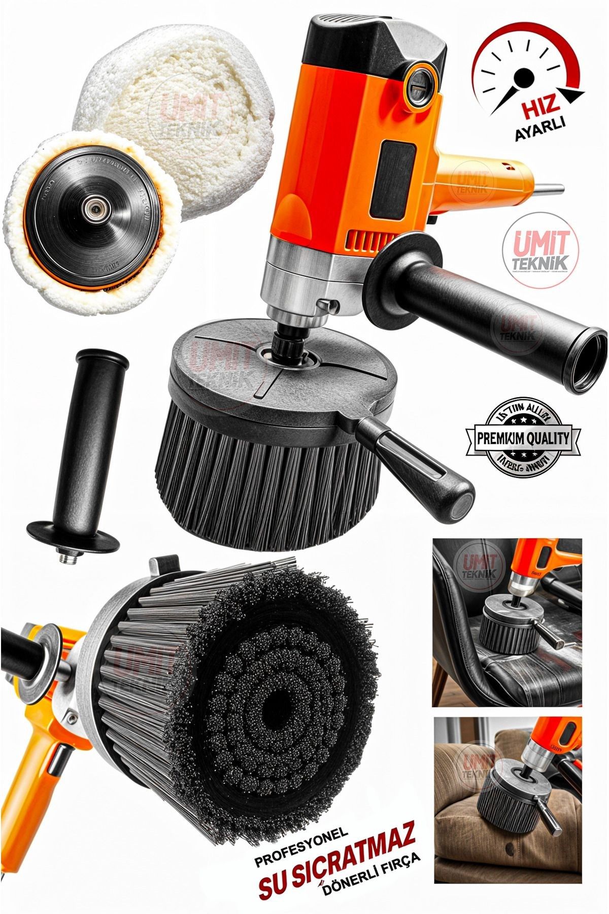 Profesyonel Dikey DevirAyarlı Koltuk Halı Fırçalama,Pasta Cila Polisaj Makinesi Su Sıçratmaz Fırça