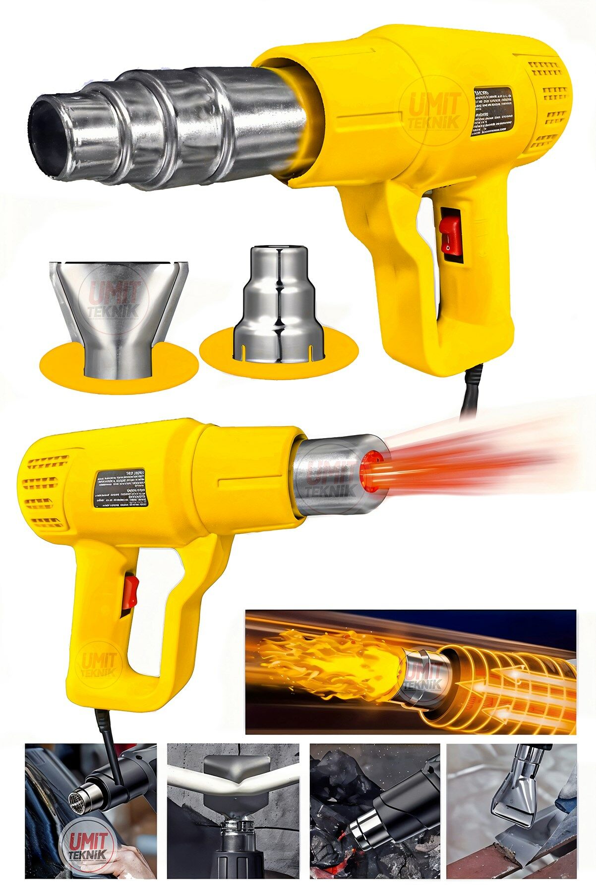 Yüksek Performans  Eronomik Bakır Sargılı 2 Kademeli  Isı Ayarlı Sıcak Hava Üfleme Tabancası Set