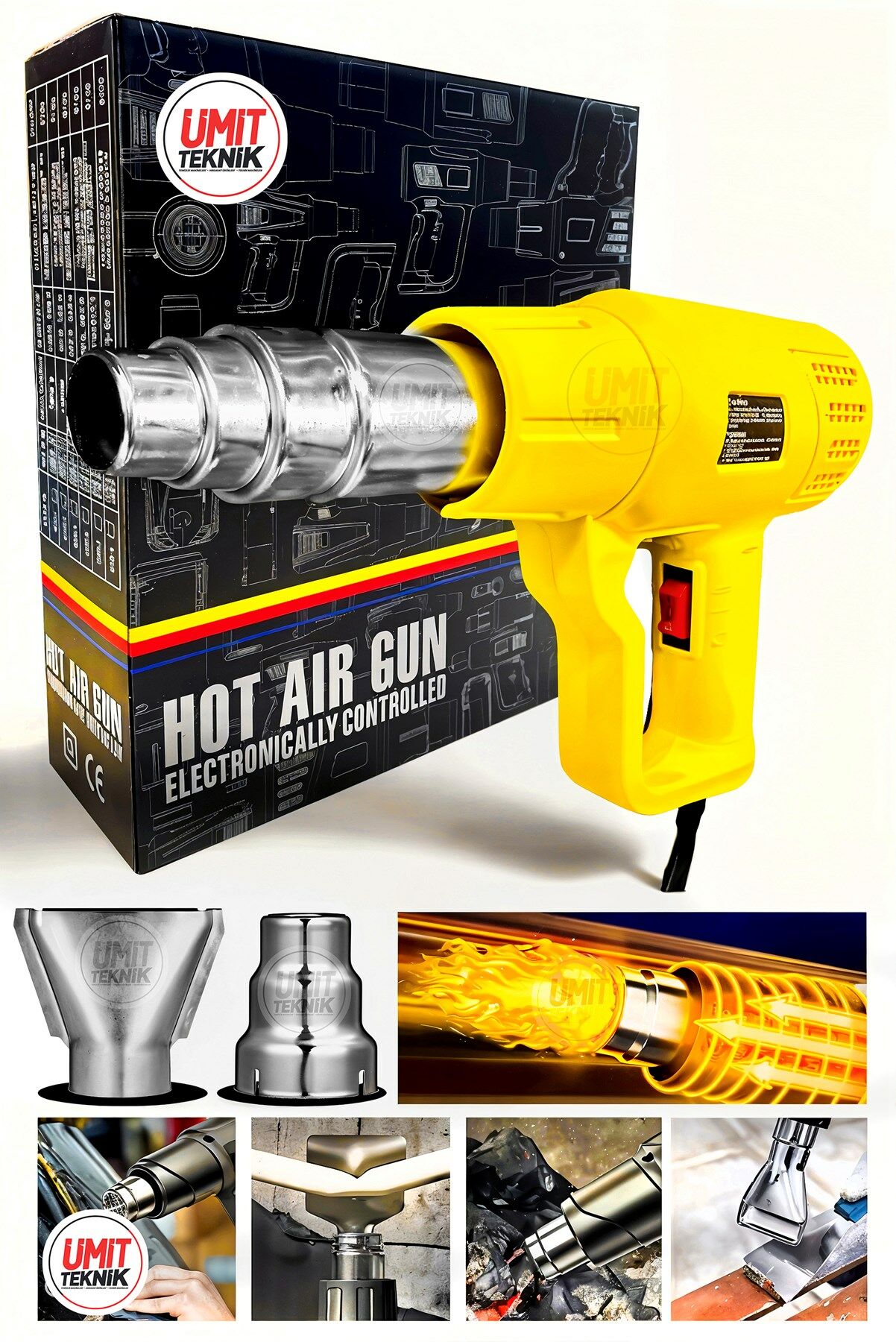 YENİ NESİL  Profesyonel Bakır Sargılı 2 Kademeli  Isı Ayarlı Sıcak Hava Üfleme Tabancası Set