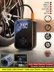 Dijital Taşınabilir Kablosuz Hızlı Lastik Şişirici PowerBank Akü Şarj Işıklı Hava Kompresörü