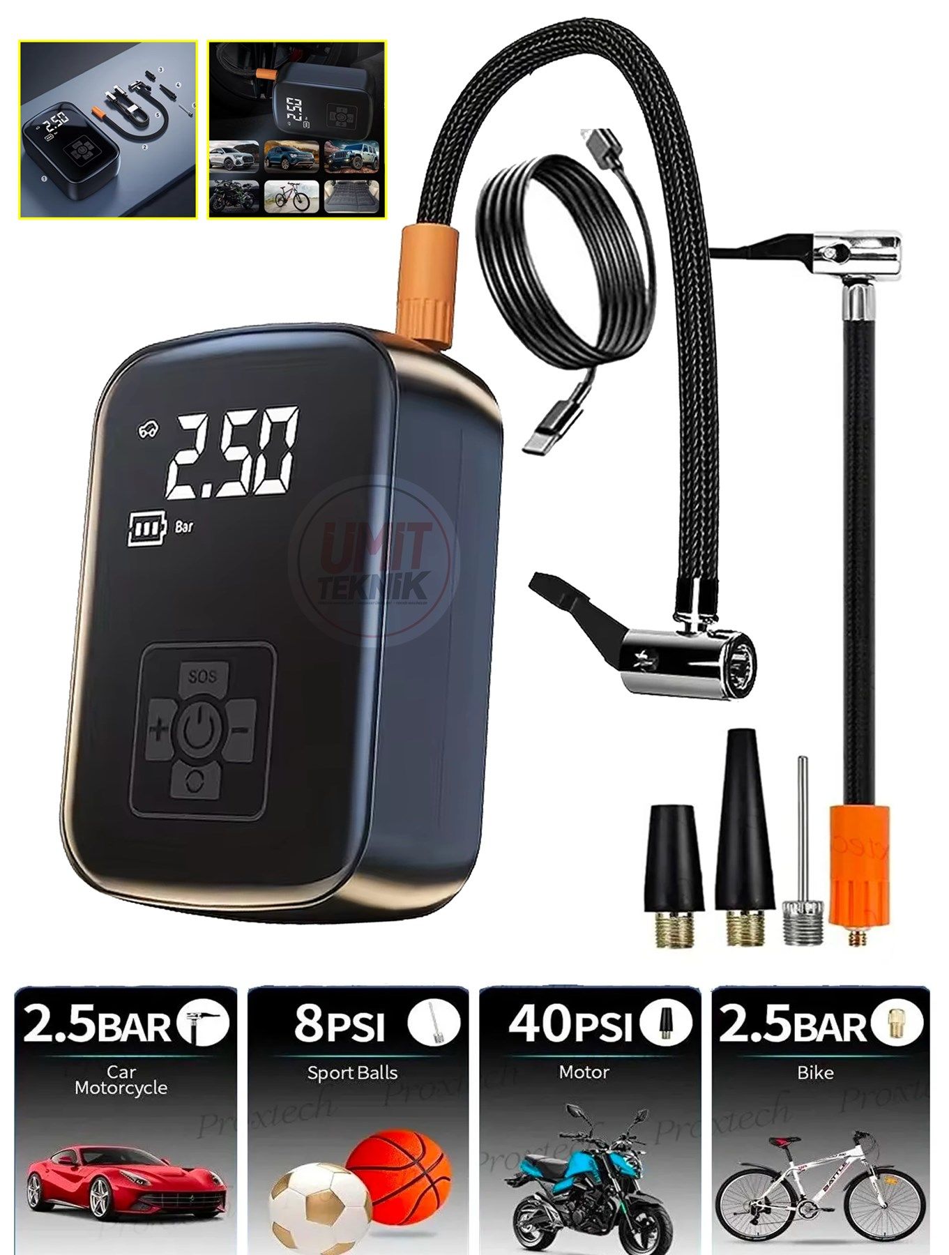 Taşınabilir Dijital Kablosuz Hızlı Lastik Şişirici PowerBank Akü Şarj Işıklı Hava Kompresörü