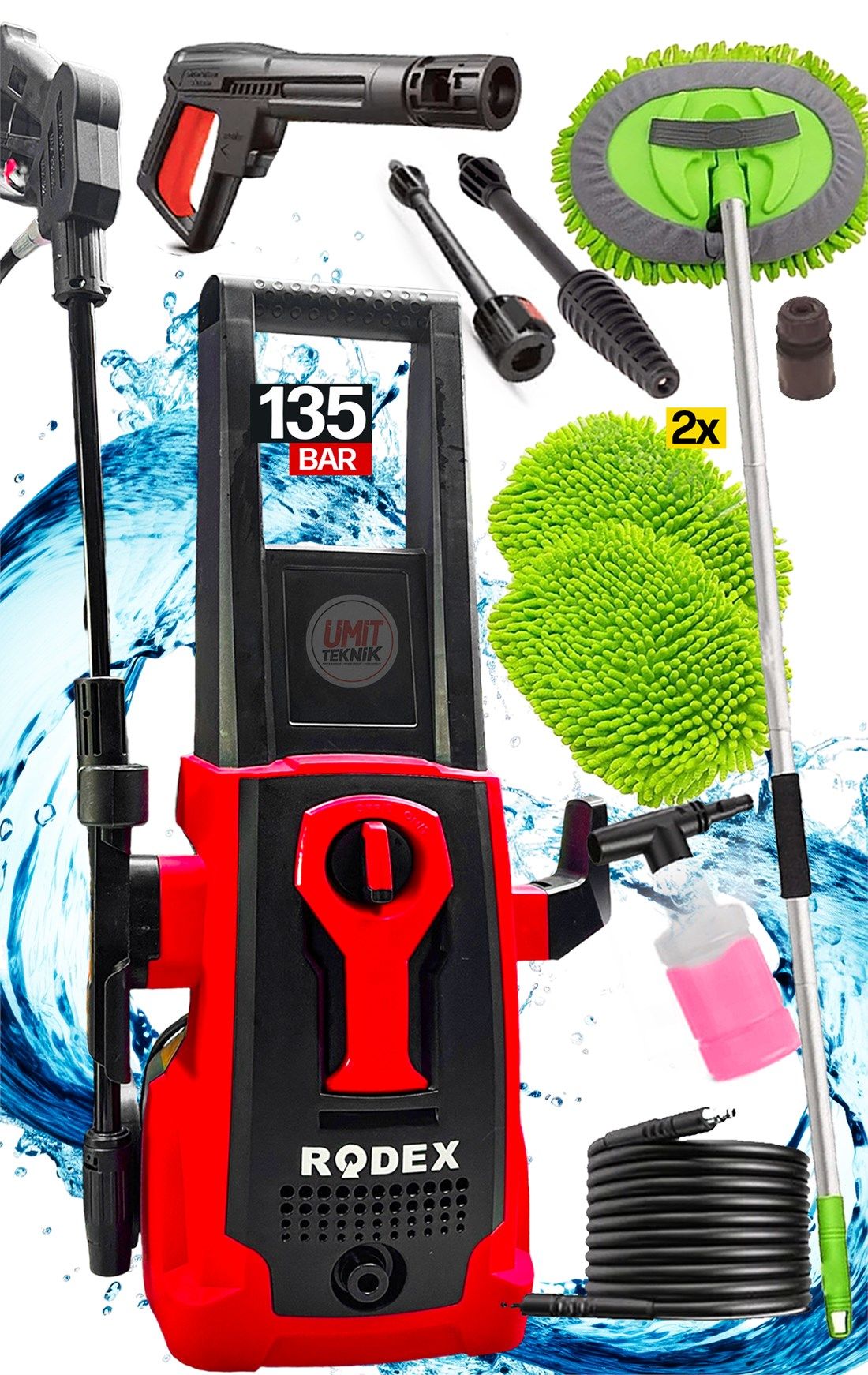 Turbo 135Bar Bakır Sargılı Musluk ve KovadanÇekme BakırMotor Yüksek BasınçlıBahçe Oto YıkamaMakinesi